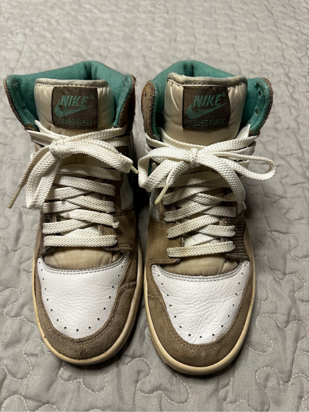 Nike Mid-Top Sneakers in White, Brown & Teal Accent